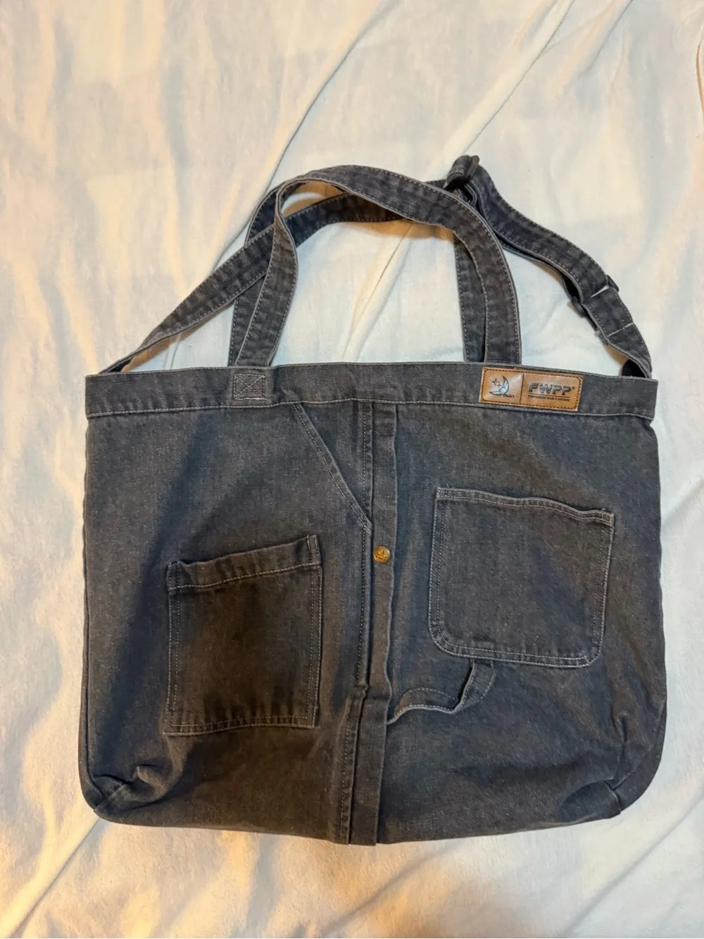FWPP Denim Hobo Shoulder Bag Gray Charcoal Jeans Style Utility Tote